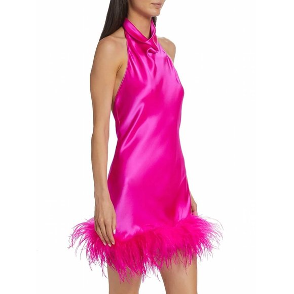 Amanda Uprichard Lunaria Dress in Hot Pink Light Medium New Womens Feather Mini - Picture 14 of 16
